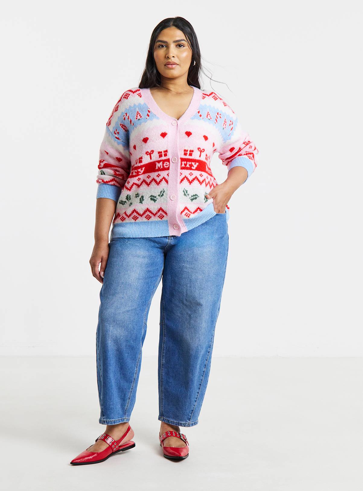 SIMPLY BE Christmas Fair Isle Cardigan 16-18 - Image 1